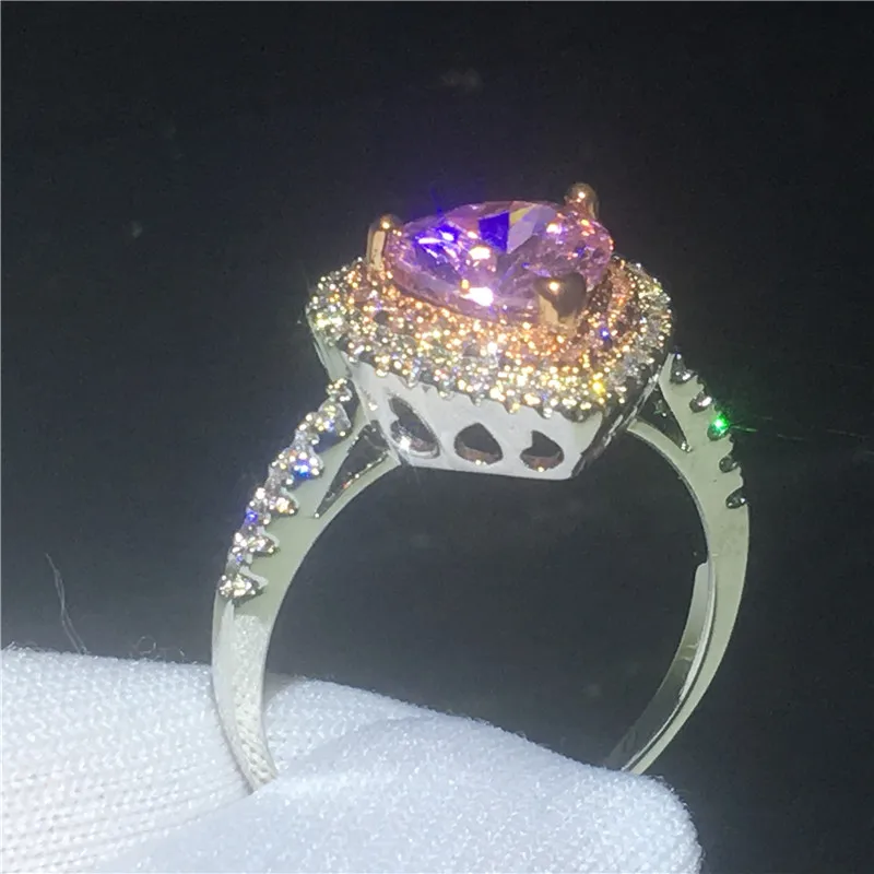 Двухцветное кольцо обещания в форме сердца Vecalon обручальное AAAAA с фианитом для