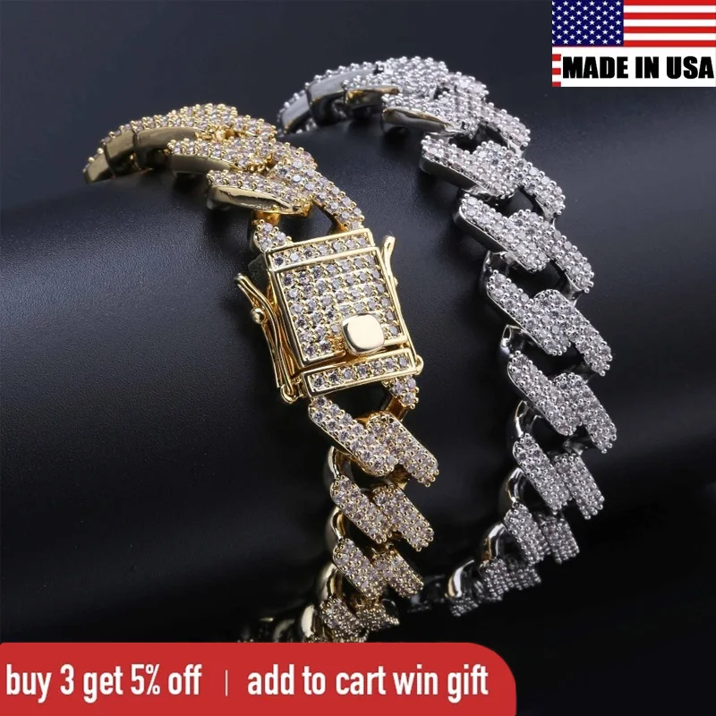 

8/7inch Men Hip Hop Iced Out Bling Chain Bracelet Pave Setting CZ Stone Miami Cuban Chains Hiphop Bracelets Male Fashion Jewelry