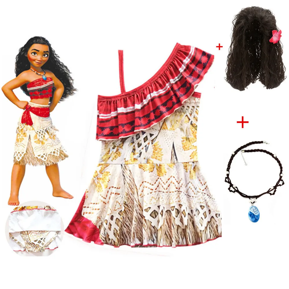 Косплей-костюм принцессы Моаны для детей костюм ваяны + ожерелье парик Хэллоуина