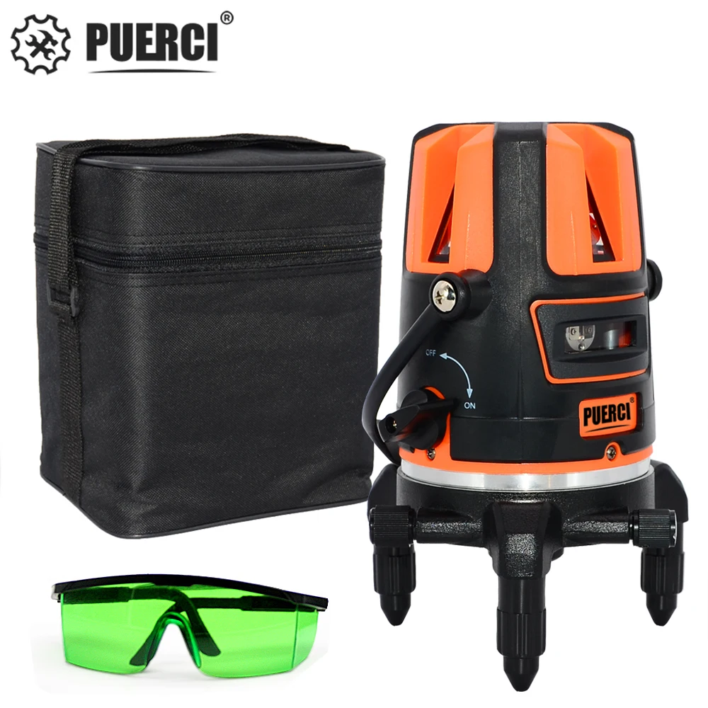 

PUERCI Laser Level 360 Degree 3D Green Red Cross Line Laser Level Measuring Instruments Tripod for Nivel Laser 5Lines 6 Points