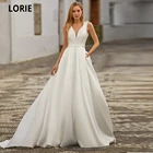 Белое Атласное Свадебное Платье LORIE для женщин, пляжные платья невесты в стиле бохо, простое платье принцессы с V-образным вырезом для вечеринки, карманы, 2020
