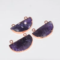 rose gold bezel moon shape natural stone necklace connector female 2019 purple crystal quartz connector for women jewelry making