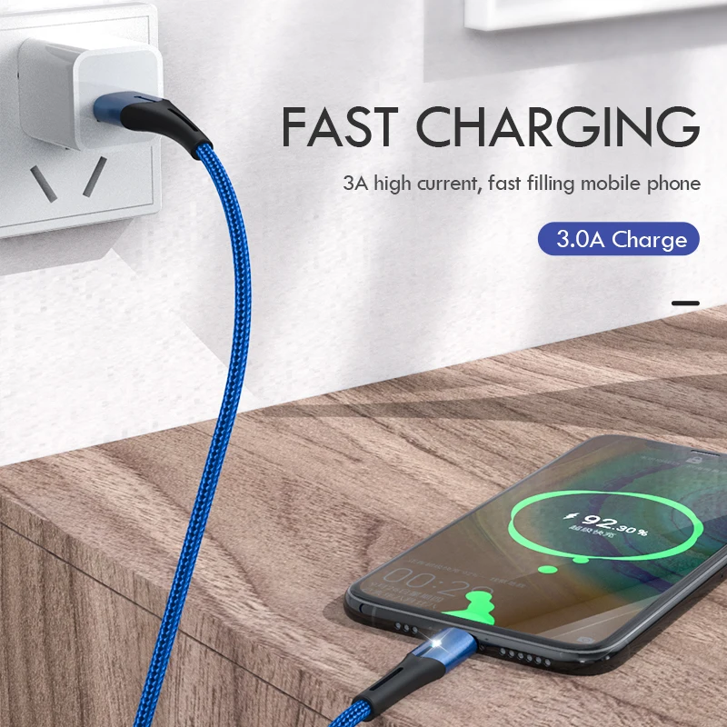 ZNP светодиодный кабель usb type-C для samsung S10 huawei P30, кабель для быстрой зарядки мобильных телефонов для Redmi Note 8 7, кабель для зарядки type-C