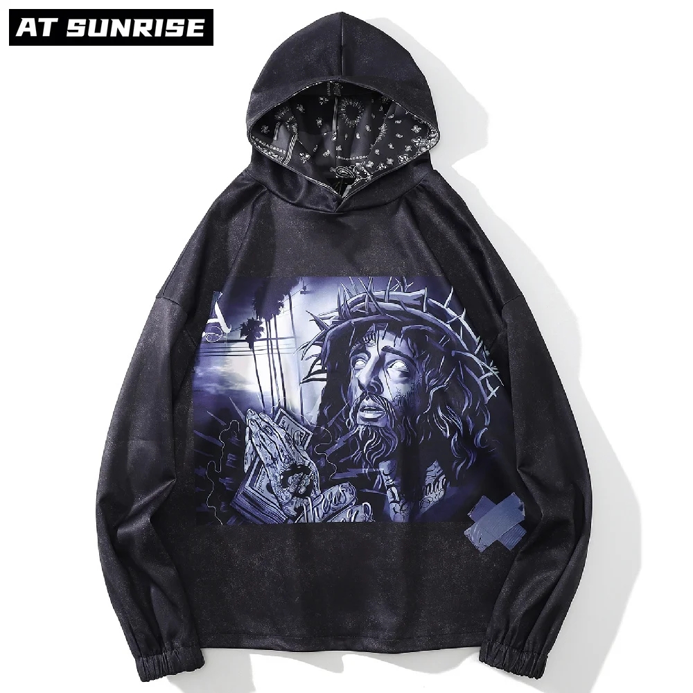 

Mens Hip Hop cotton space Hoodie Streetwear Sweatshirt Graphics Print Black Pullover Cotton Hooded Sweatshirt Harajuku Casual
