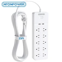 ntonpower wall mountable power strip surge protector us flat plug 10 outlets 2 usb with 25ft extension cord for home office dorm