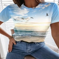 2022 summer new womens 3d printed short sleeved t shirt soft and elegant european and american trend tops