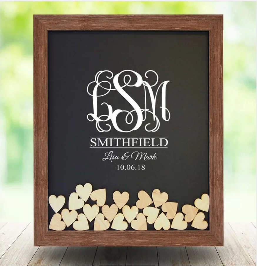 Персонализированные деревянные Сердца Свадебные падение топ коробка имя