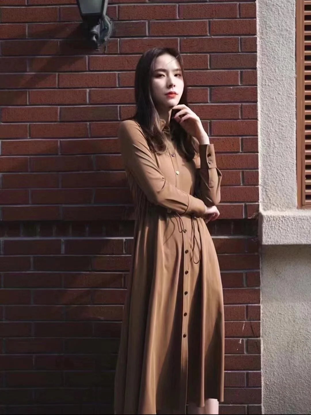 

Женское однобортное платье Xiaohe, 21 осень-зима, с отложным воротником и длинным рукавом, модная длинная юбка с поясом на резинке