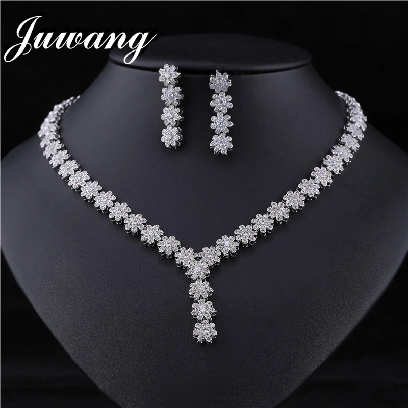 JS18120136 JUWANG кристалл круглые серьги ожерелье набор Bisuteria Свадебные Ювелирные наборы Серебряные стразы Acero inoxible Joyeria Mujer - Окраска металла: JS18120136