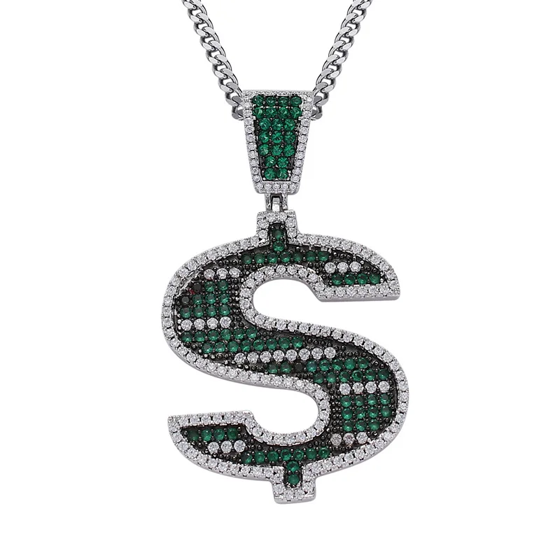 В стиле хип-хоп зеленый камень CZ с твердым покрытием Bling льдом US Долларовые купюры
