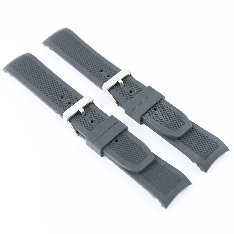 Watch accessories men's rubber strap 22mm pin buckle curved interface for all types of women's sports silicone waterproof strap