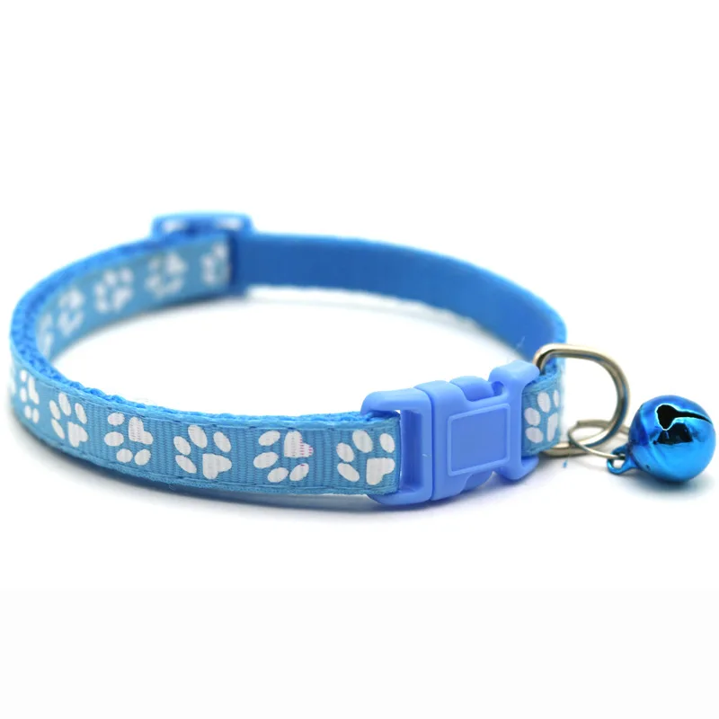 

Pet Cat Bell Collar Dog Toy Multiple Color Nylon Footprint Buckle Safety Breakaway Adjustable For Kittens Puppy Neck Strap