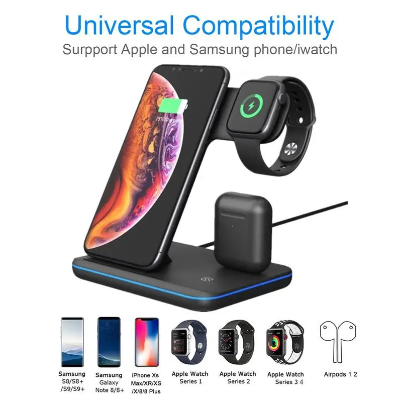 3 в 1 универсальное беспроводное зарядное устройство Qi 15 Вт для Iphone X 8 Xiaomi Quick Charge 0