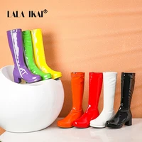 lala ikai women high keen boots patent leather waterproof knee high boots party fetish boot women dance shoes autumn winter