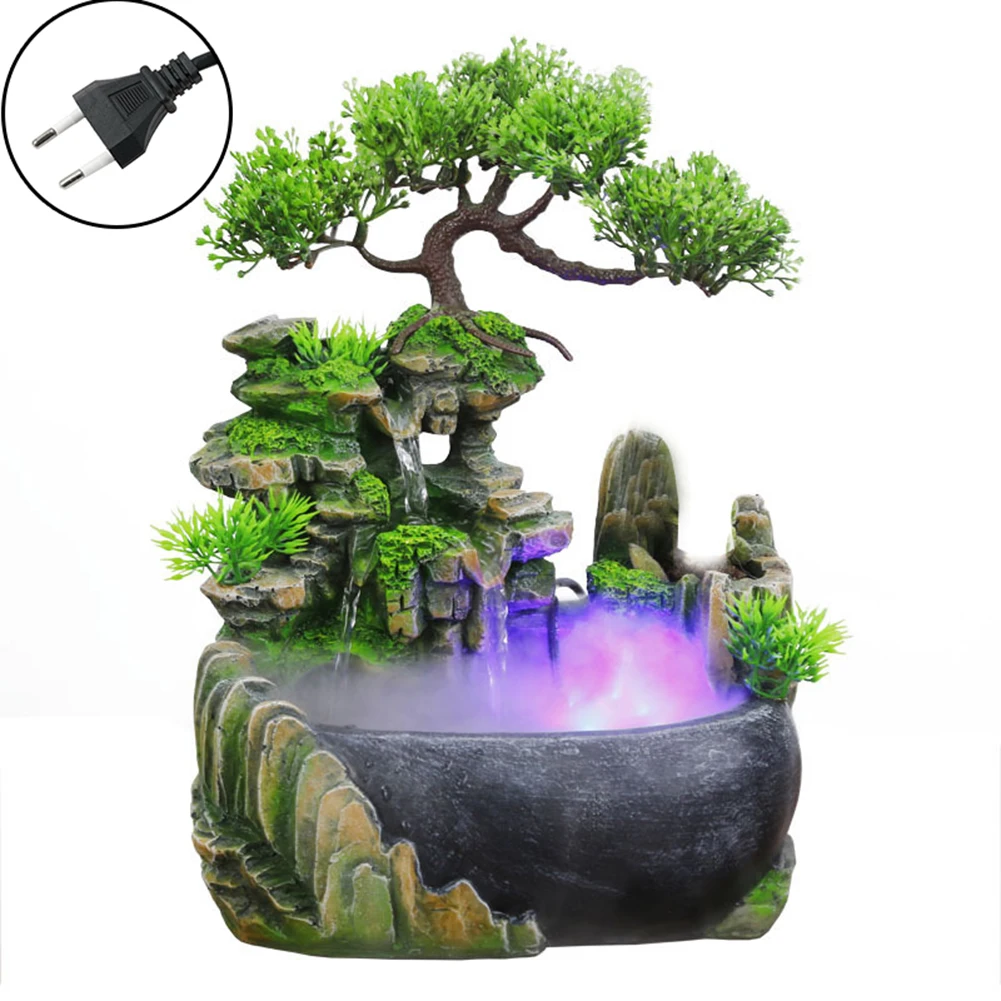 Simulation Resin Rockery Fake Tree Feng Shui Waterfall Humidifier Moisturizing home office living room table Miniatures Decor | Дом и сад