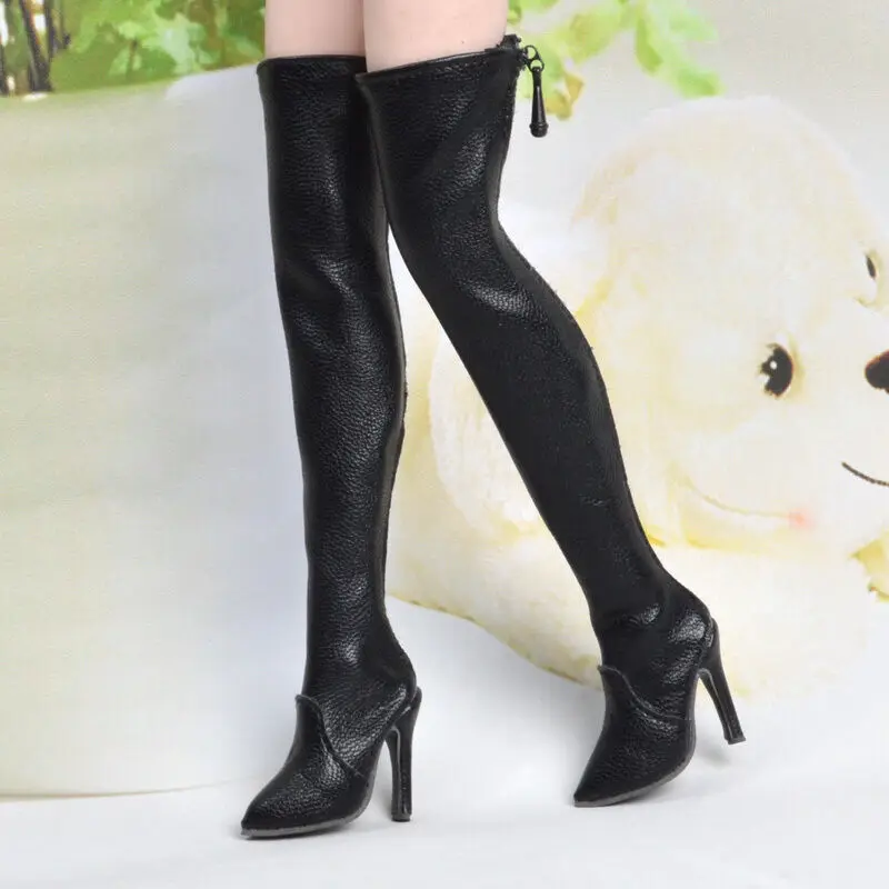 

1/6 Scale Black Over knee Long Boots High-heeled Shoe F 12" PH jiaoudoll HT