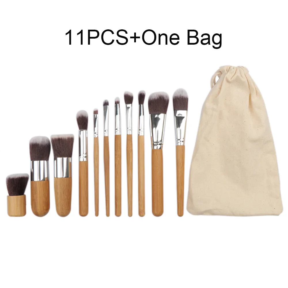 11PCS Bamboo Handle Набор кистей для макияжа, 12 шт., кисть для подводки лица, бровей, набор кистей для макияжа, Дорожный Чехол, маленькая Кисть для макияжа - Handle Color: 11PCS Bamboo Handle