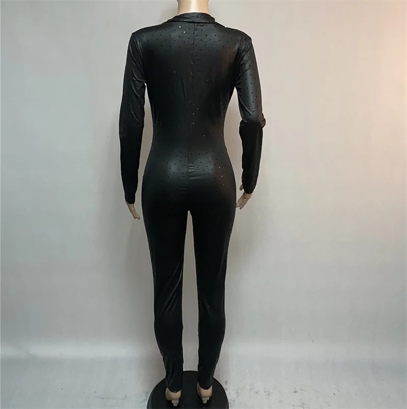 Женский Блестящий Комбинезон на молнии спереди клубный комбинезон с блестящим