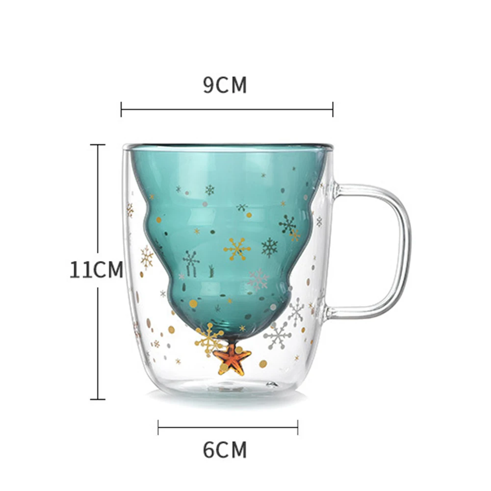 Creative Glass Christmas Tree Star Wish Cup High Temperature Mug Double Layer Custom L Gift Cup Christmas Celebration Cool images - 6