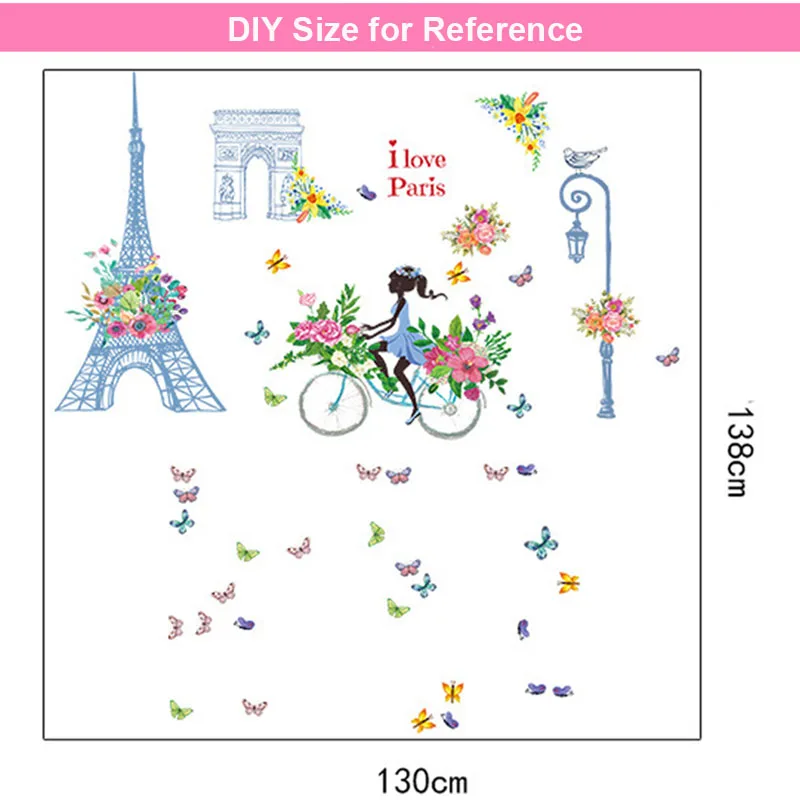 I Love Paris Blue Tower Rider Girl большая настенная наклейка s домашний Декор Гостиная Наклейка