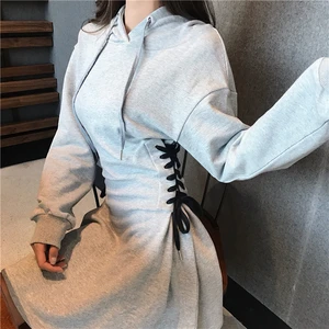 Womens Sportswear Dress Y2k Lace-up Bow-knot Waist Slim Hooded New Harajuku Fitness Sweatshirt Dress Womens Fashion Top New