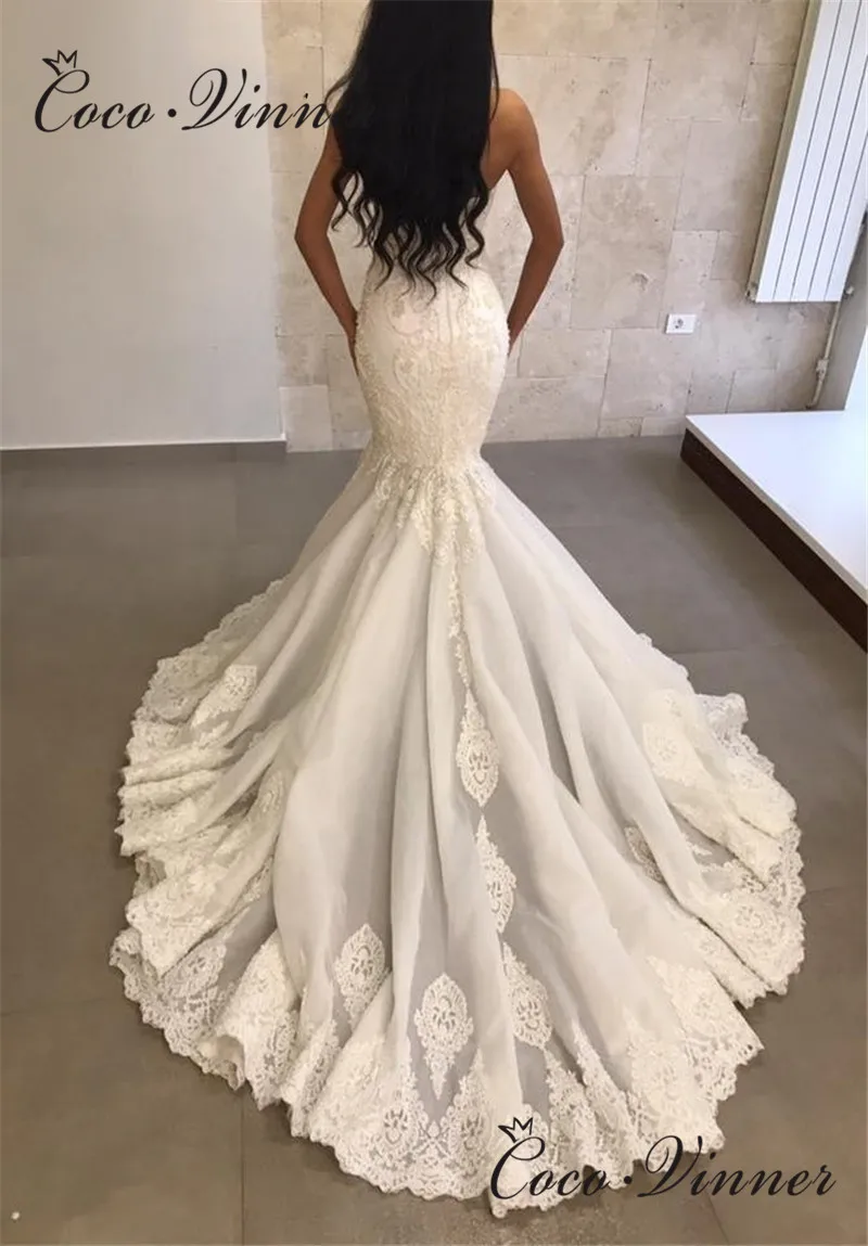 

W0643 Sweet Heart Neckline Europe America Quality Mermaid Wedding Dress 2021 New Pearls Beaded Lace Appliques Wedding Dresses