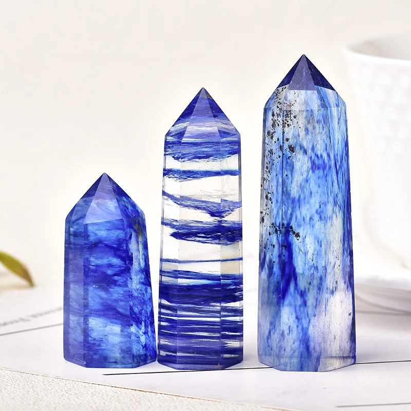 1 шт. натуральный синий плавящий Кристалл точечный шестиугольный искусственный