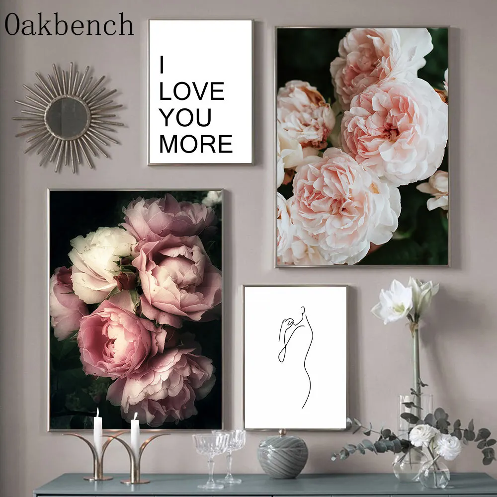 Настенная картина с черно белыми пионами постер на холсте абстрактными