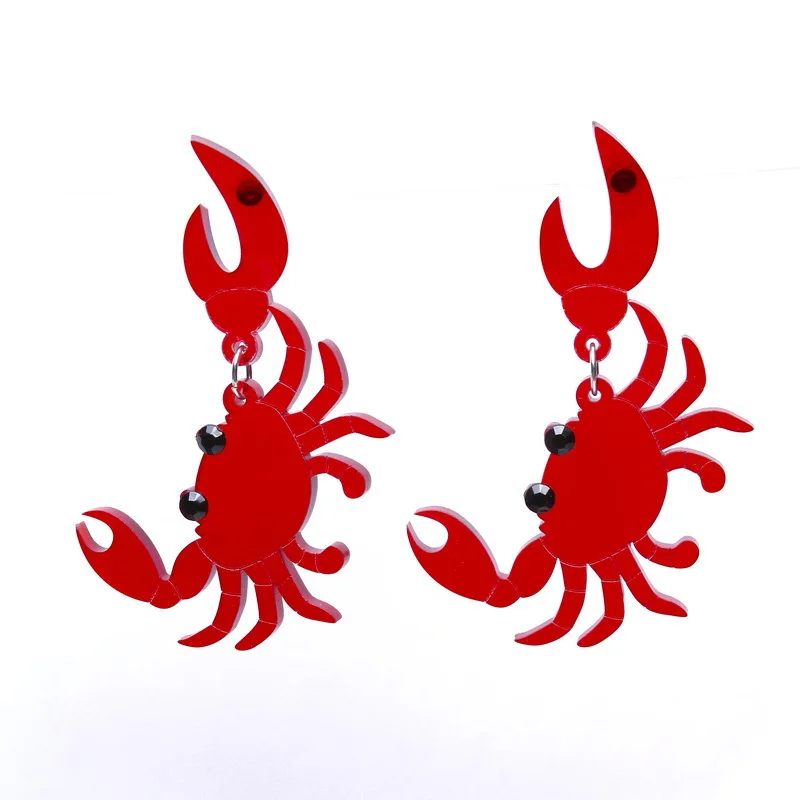 crab Креативные морские животные Омаров Краб Висячие серьги милые акриловые серьги жемчуг Осьминог Медузы Висячие серьги для женщин подарок для девочек - Окраска металла: crab