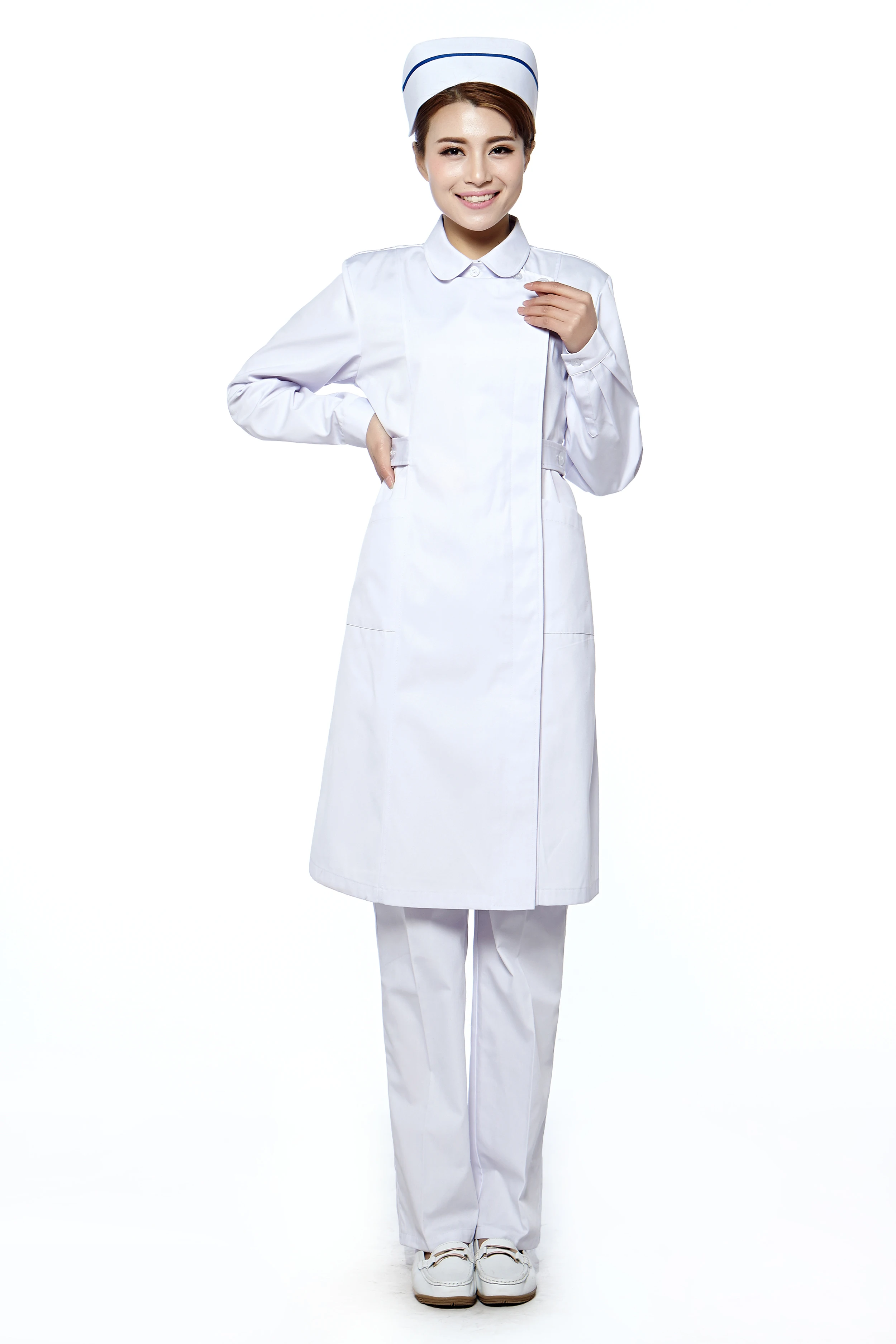 Платье медсестры женская белая одежда с длинными рукавами и 3 карманами для