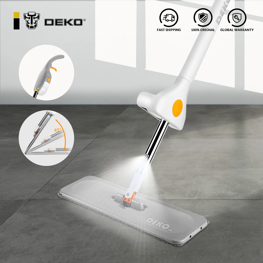 

DEKO 2-in -1 Spray Mop Hand Free Magic Household Wooden Floor Mop With Reusable Microfiber Pads Lazy Mop Home Cleaning