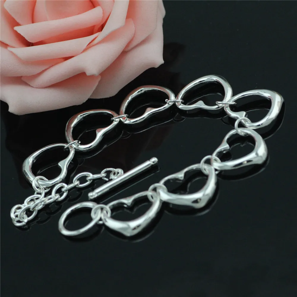 Новый Серебряный браслет Классическая мода сердце к сердцу дикая женщина