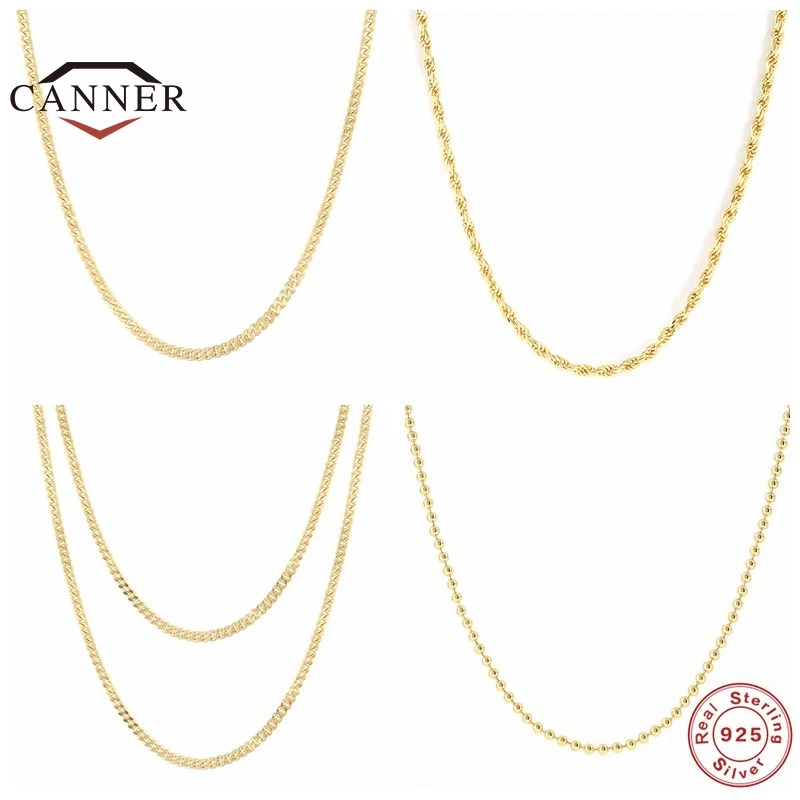 

CANNER 925 Sterling Silver Chain Necklace for Women Clavicle Choker Necklaces Delicate Fine Jewelry cadena de plata de ley 925