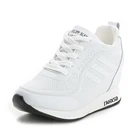 Кроссовки женские на танкетке, спортивная обувь, Вулканизированная кожа, Повседневная модная обувь для бега, белые, на лето