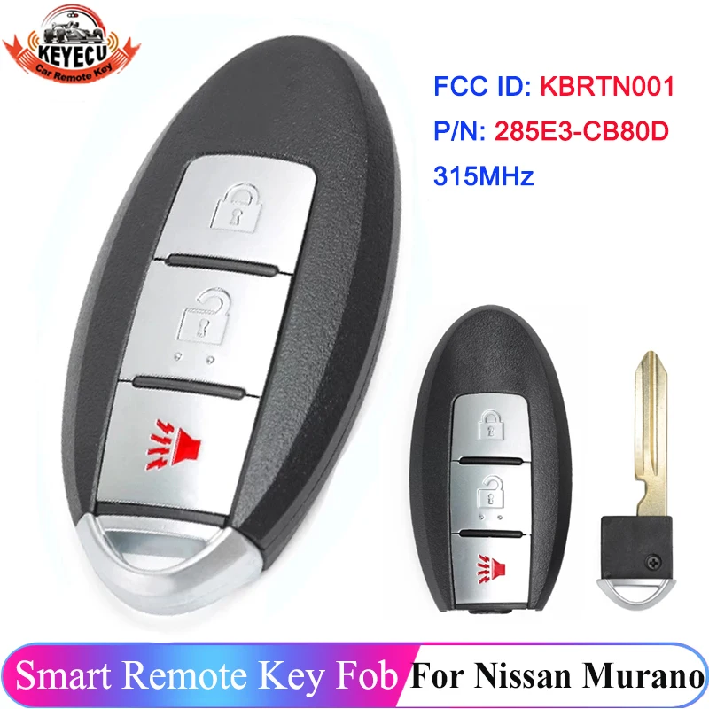 

KEYECU FCC: KBRTN001 315MHz For Nissan Murano 2005 2006 2007 3 Button 285E3-CB80D Replacement Prox Smart Remote Key Fob
