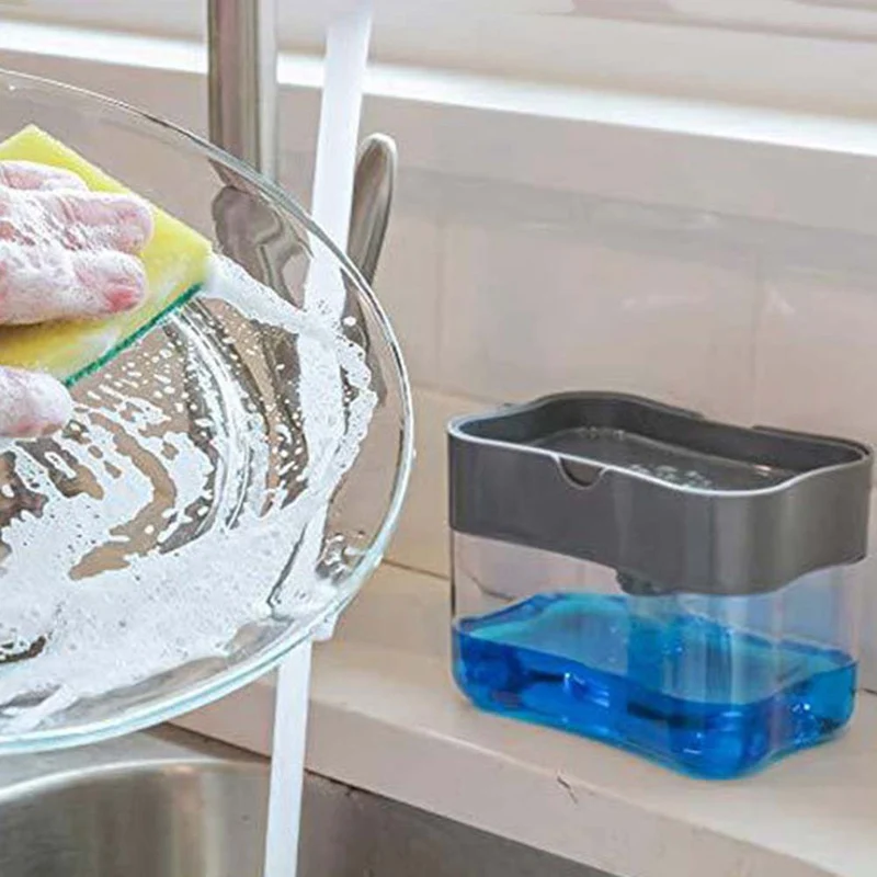 

Soap Dispenser Soap Pump Sponge Caddy New Creative Kitchen 2-in-1 Manual Press Liquid Soap Dispenser With Washing Sponge