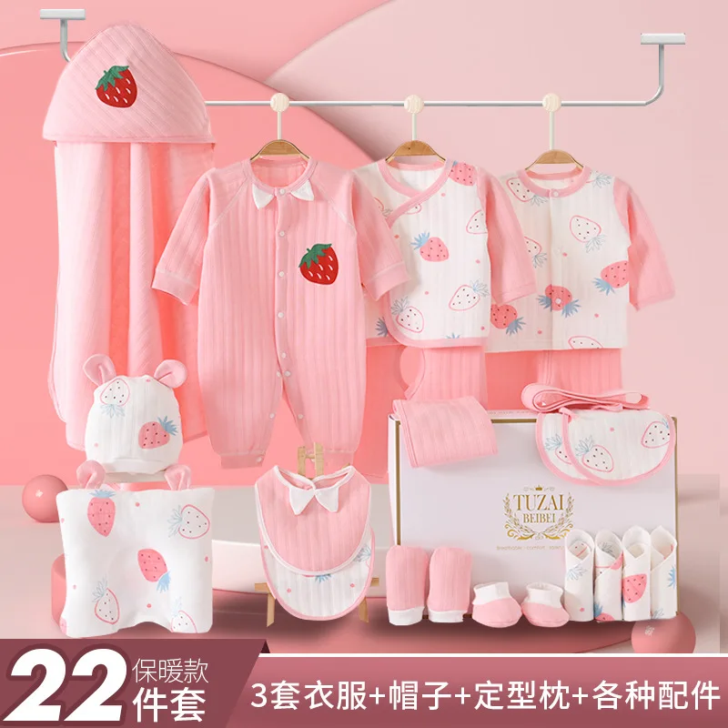 0-6 Months Baby Girls Warm Sets for Infant Boys Clothes Suits Cotton Newborn Winter Outfits Blankets Pineapple Strawberry