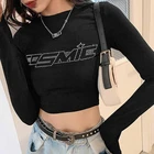 Футболка женская с принтом Стразы Artsu, повседневная короткая одежда, хлопковый топ с круглым вырезом, облегающий черный топ, укороченная футболка, 2020