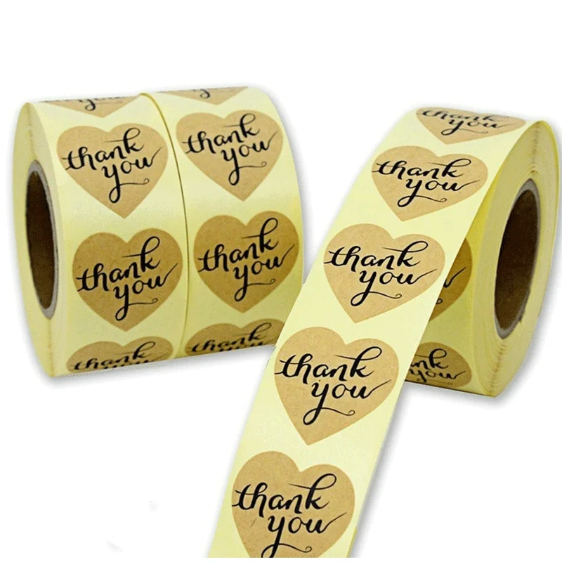 Форма сердца спасибо натуральный крафт-наклейки этикетки для печати Скрапбукинг