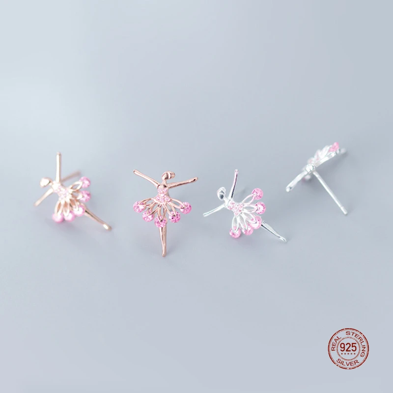 

LKO Настоящее серебро 925 пробы серьги красивые хрустальные танцующие девушки серьги-гвоздики милые милые серьги-гвоздики для женщин ювелирн...