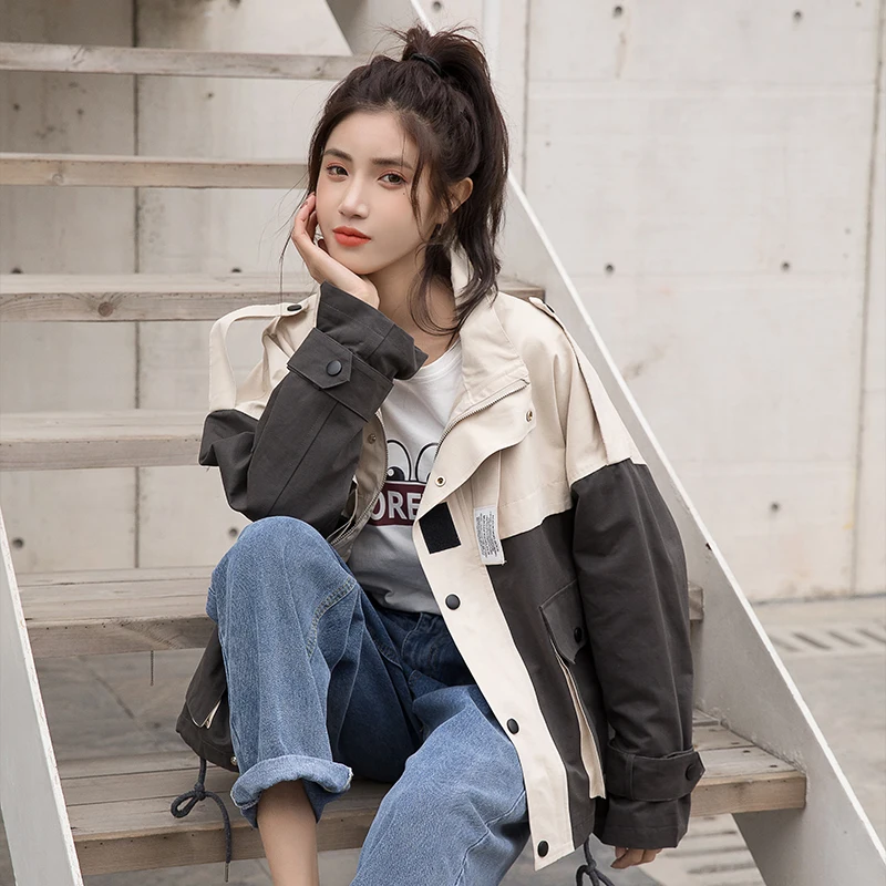 

Spring and Autumn Women's Windbreaker Short Casual Loose Sportswear Fashion Youth Outer Wear Harajuku Clothes Jacket