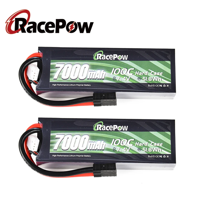 

RacePow 7000mAh 2S 7.4V 100C with HardCase with TRX Plug RC Lipo battery For Traxxas RC Car Losi Slash Buggy Boats Tank 2 units