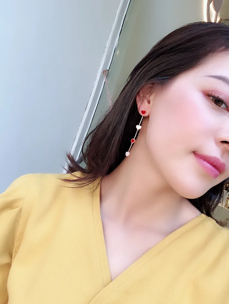 IU Star 이지red Heart Ear Line корейские трендовые геометрические серьги для женщин девушек Pendientes - Окраска металла: J0018-darker red