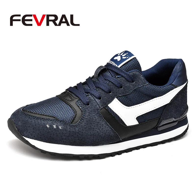 04 Dark Blue FEVRAL/мужские кроссовки из натуральной кожи и сетчатого материала; дышащие кроссовки; светильник; уличная прогулочная обувь; сезон весна-лето-осень; повседневная обувь - Цвет: 04 Dark Blue