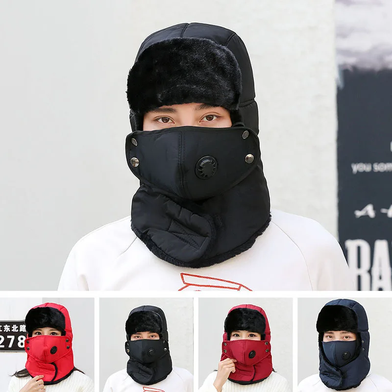 

Windproof Hat Winter Cotton Warm Bomber Hats Men Women Russian Trapper Thermal Hat Trooper Snow Ski Hat Cap Lei Feng Dad Caps