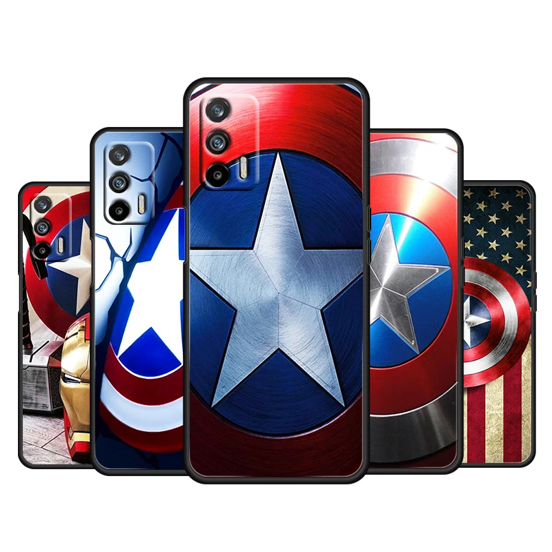 

Captain America shield Marvel For OPPO Realme Q3 Q2 V15 V3 X50 X7 X3 X2 XT Pro Carnival Superzoom 5G Black Phone Case Cover