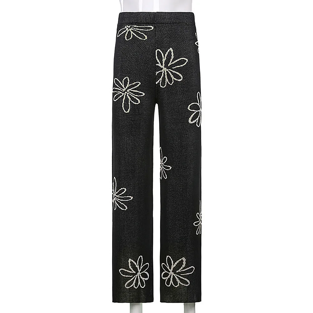 Длинные свободные брюки с винтажным цветочным принтом эластичные и удобные