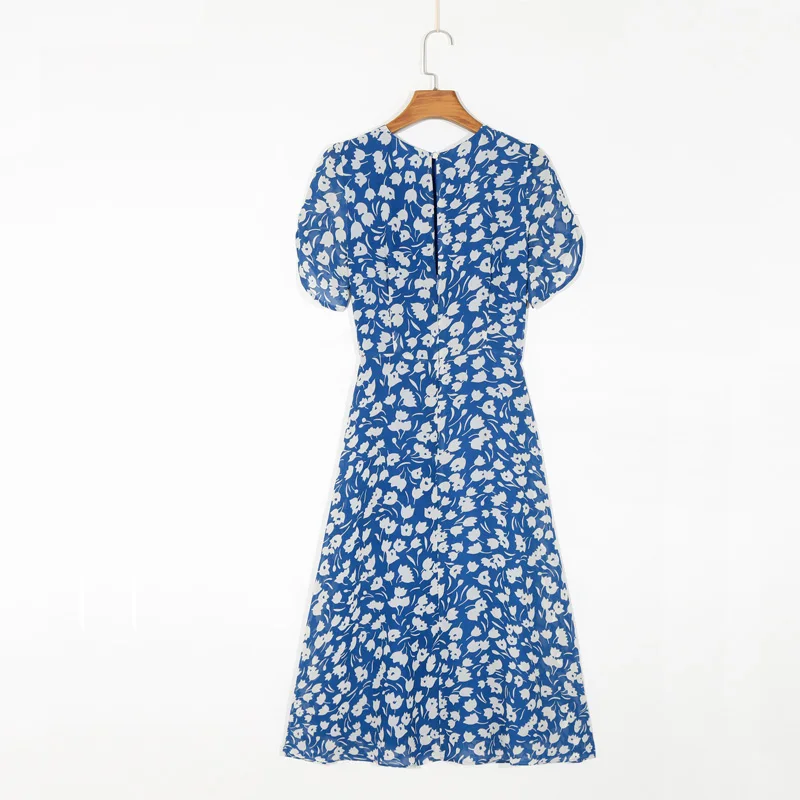 

Summer Women's Dress Casual Flower Print Round Neck Short Sleeve Slim Dress Vestidos