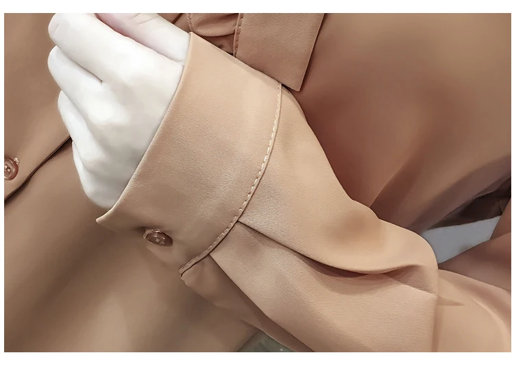 женские офисные рубашки однотонный Блестящий облегающий тонкий Blusa хаки Топы