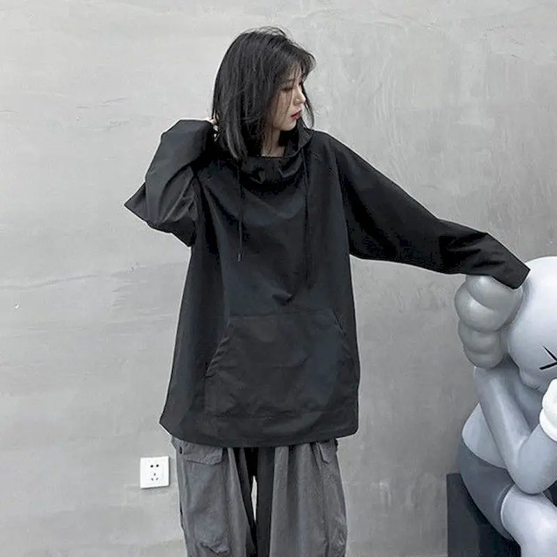 

Women's Tooling Hoodie Sweatshirt Japanese Spring autumn Loose Hooded Pocket Pullover 2021 New Korean Hip-hop Thin Coat Jacket